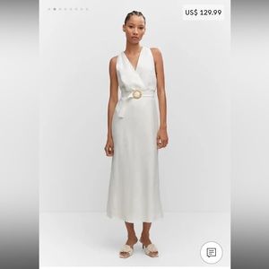 Mango white linen belted dress NWTO size XS